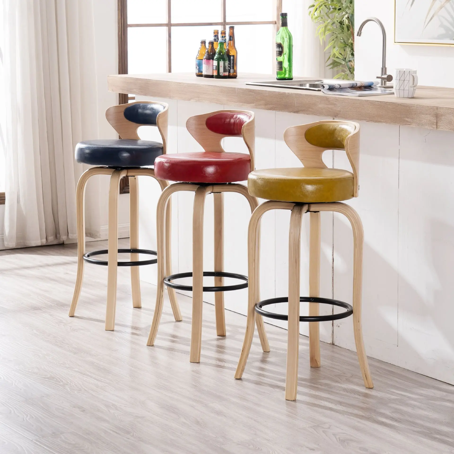

#American Solid Wood Bar Chair Creative Light Luxury Home High Stool Cafe Bar Nordic Back