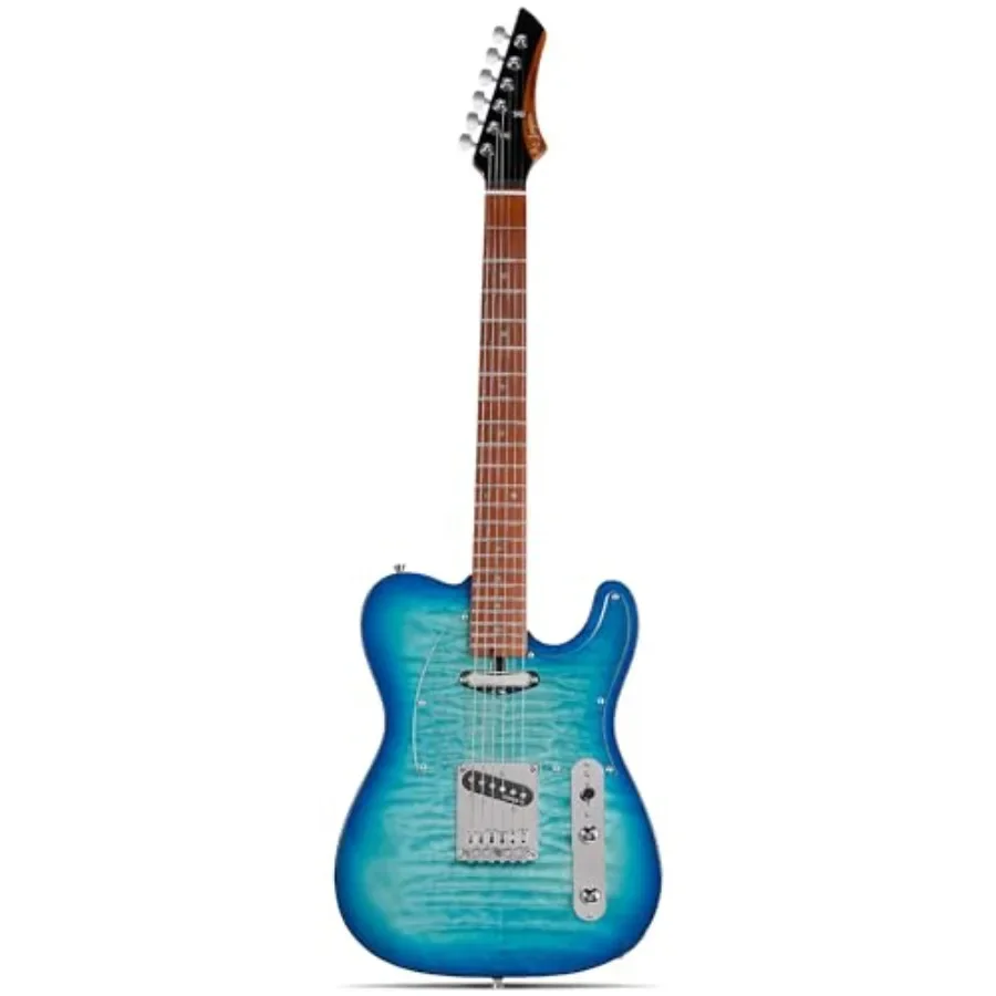 

TL Electric Guitar for Beginners Intermediate Players - Ocean Maple Top, Mahogany Body, Maple Neck, Blue Ocean Color, Alnico V