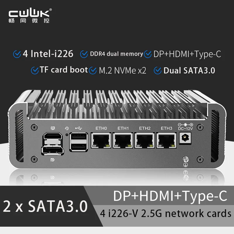 Intel 12th Generation Intel 2.5G Soft Router PC Celeron J6413J/6412 4 Network Ports i226-V LAN Fanless Mini PC Firewall Computer