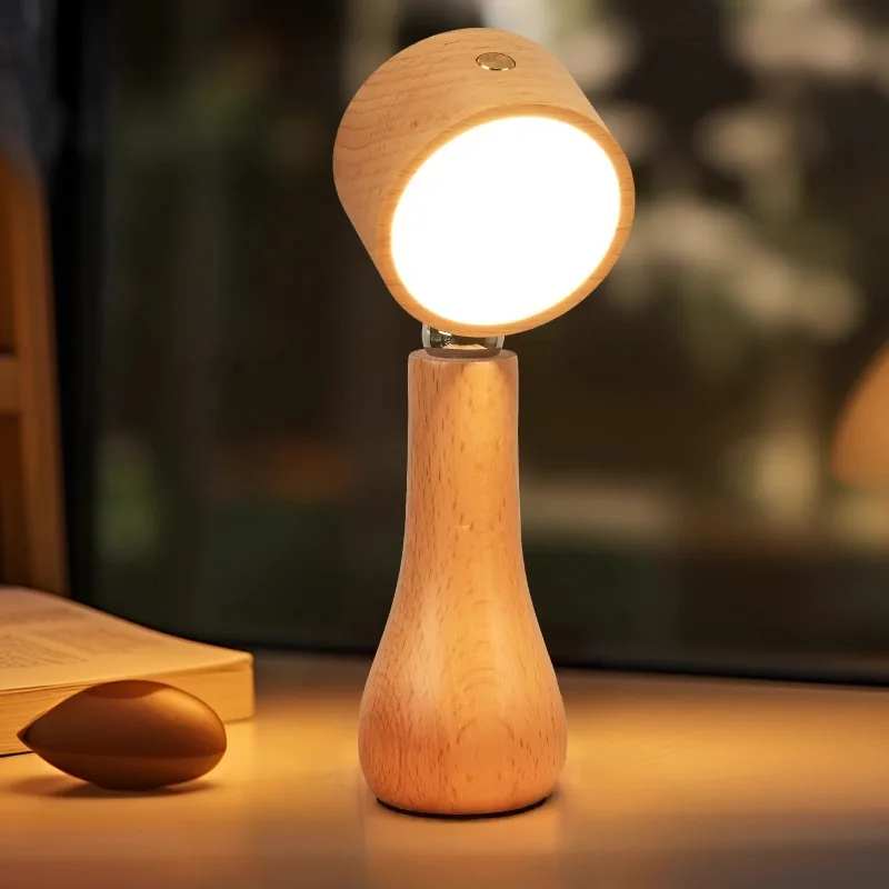 

Wooden Mushrooms Night Light Touch Switch Bedroom Bedside Table Lamp Walnut Beech Wood Warm Dimmable Desk Light USB Chargeable