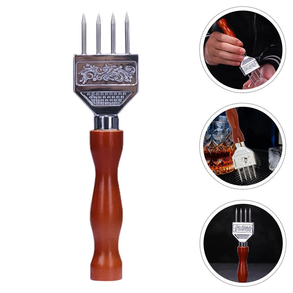 

Stainless Steel Pick Bartender Ice Chipper Tool Brown Wooden H Crusher for Breaking Ice Cubes Easily in Bar Drinks