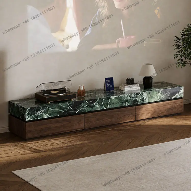 

Italian minimalist green rock panel TV cabinet light luxury floor locker