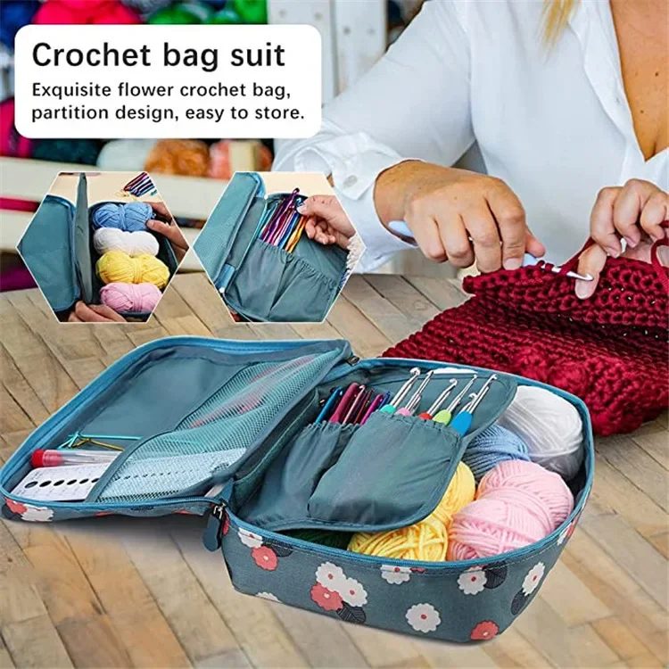 Portable 107 Pcs/set Crochets Bag Set Wool Knitting Tool DIY Sewing Ruler Needles Yarn Complete Set of Crochet Material Kit