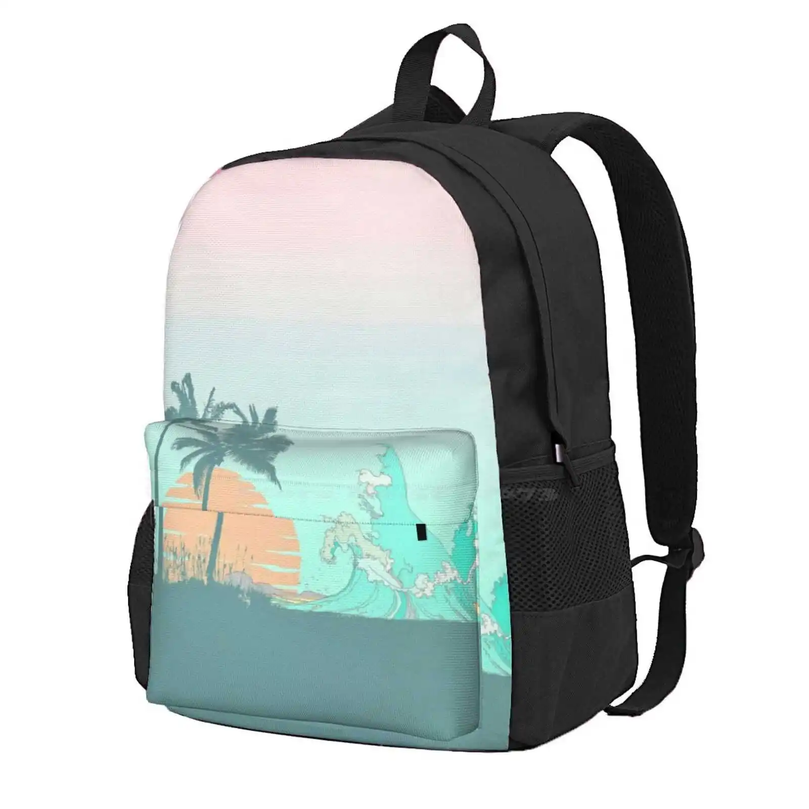 Tropical Wave Hot Sale Schoolbag Backpack Fashion Bags Ocean Wave Saltwater Tropical Sunset Surf Palm Tree Exotic Travel Nature