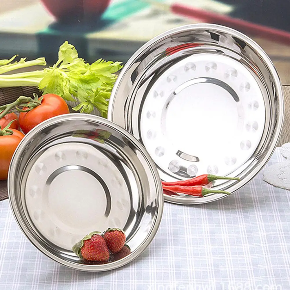 1pc Multifunctional Stainless Steel Plates, Durable and Easy to Clean, Suitable for Outdoor Dining, Family Activities, Fruit