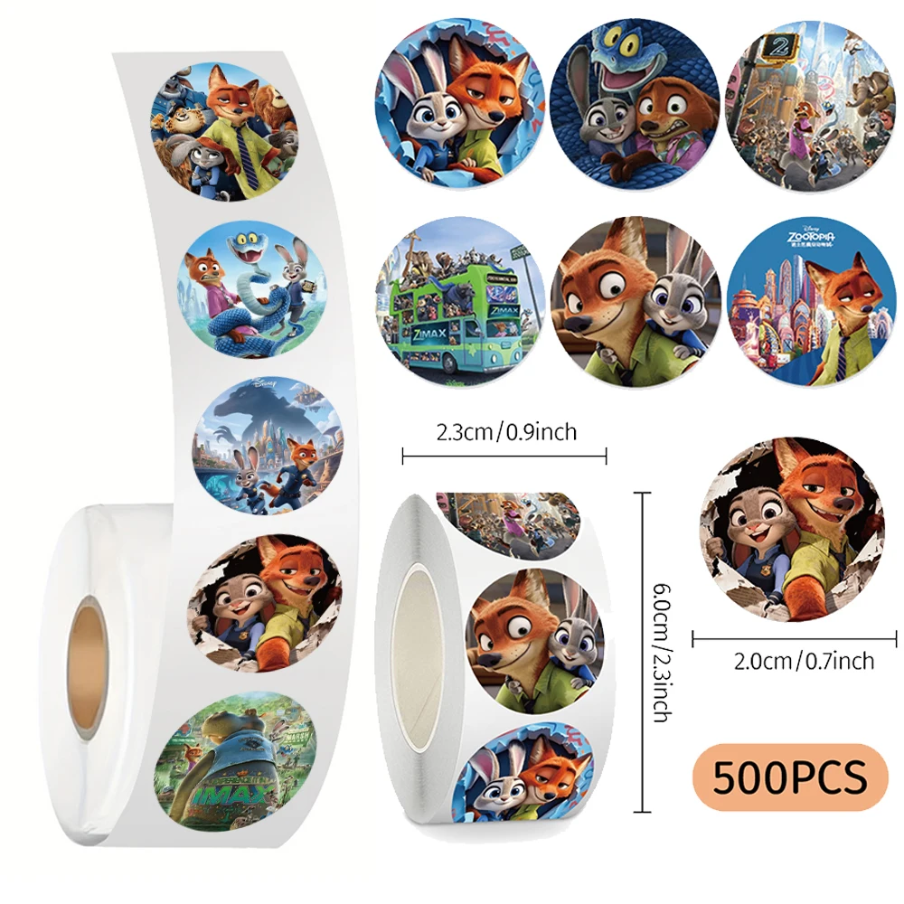 

500pcs Funny Zootopia 2 Seal Stickers Roll Cute Cartoon Decoration Decals DIY Suitcase Guitar Car Anime Sticker Classic Toy Gift