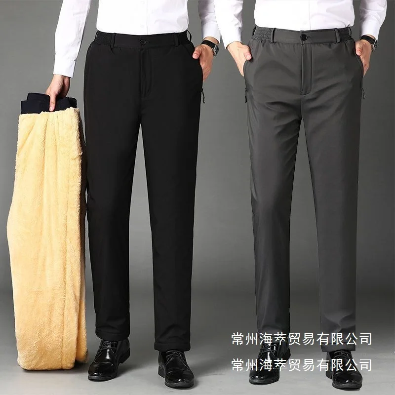 

Зимняя верхняя одежда для среднего и пожилого возраста, хлопковые брюки, мужские теплые длинные брюки из овечьей шерсти, утолщенные флисовые подкладки с высокой талией