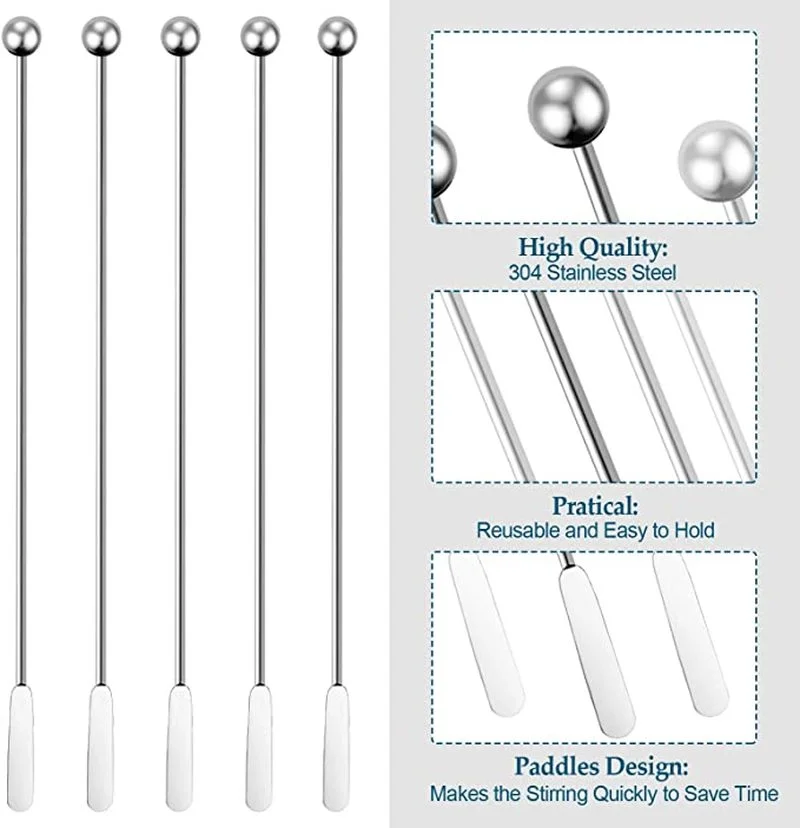 Stainless Steel Cocktail Drink Mixer Bar Stirring Mixing Sticks Muddler Ladle Stirrer Swizzle Sticks Coffee Stirring Sticks