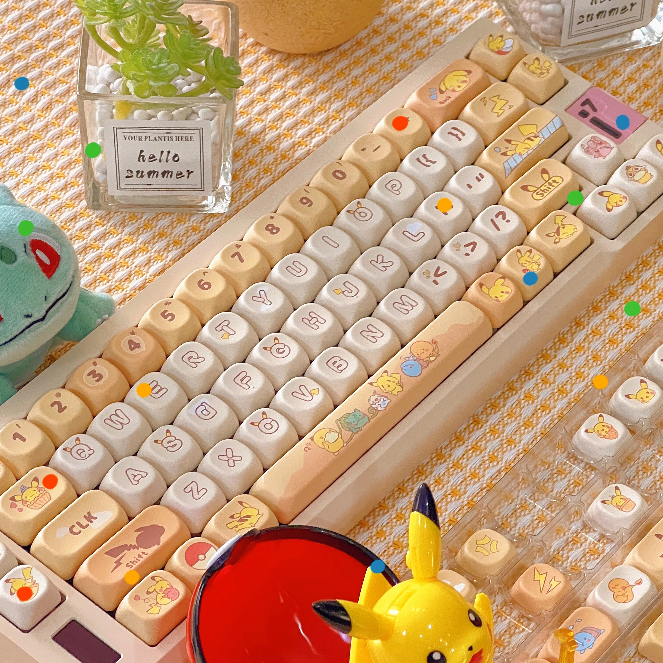 Pikachu Keycap 143 tombol disesuaikan kartun sublimasi Keycap aksesoris untuk Keyboard mekanik lucu gadis Keycap hadiah