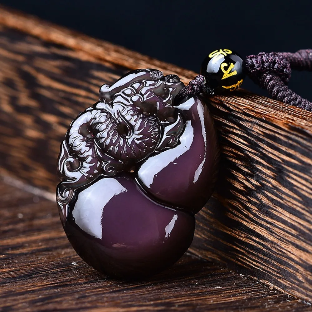 

Natural ice colored obsidian gourd dragon lucky pendant Pixiu zodiac year gift energy magnetic field men women pendant necklace