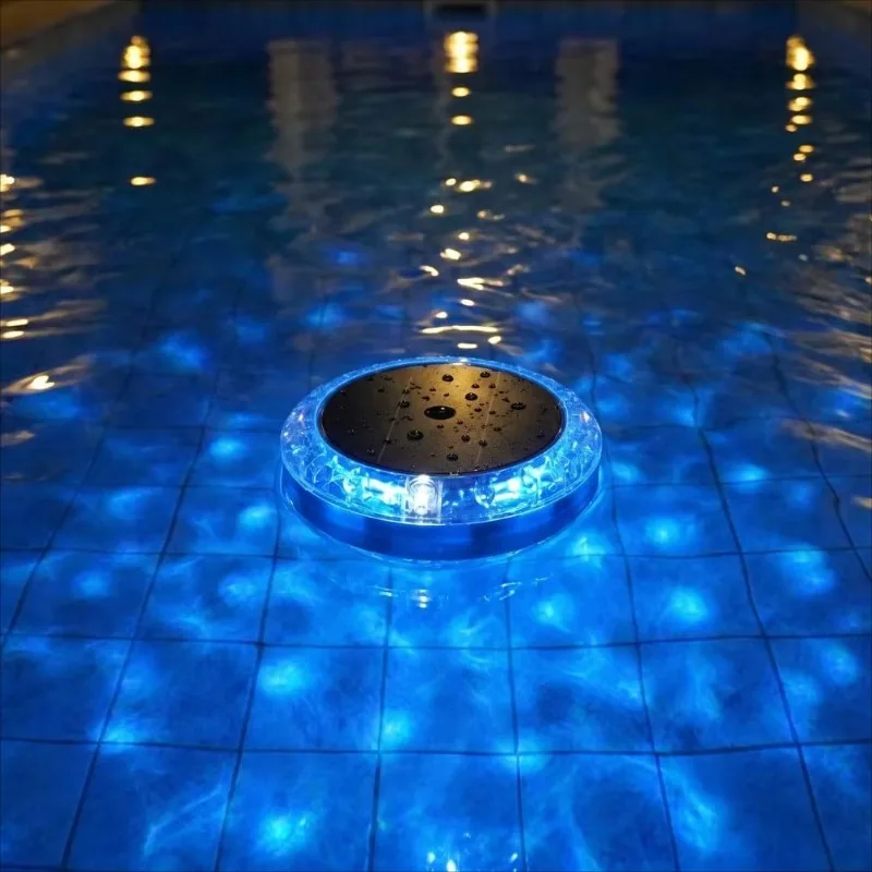 Solar pool ionizer with LED water wave effect
