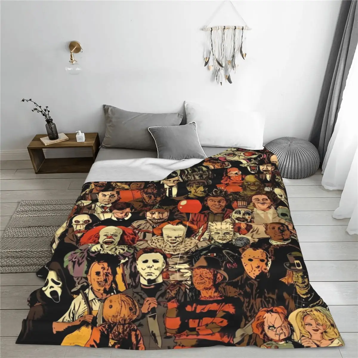 Horror Movie Charactors Plush Blankets Halloween Chucky Saw Novelty Throw Blankets for Home Hotel 150*125cm Quilt Lightweight