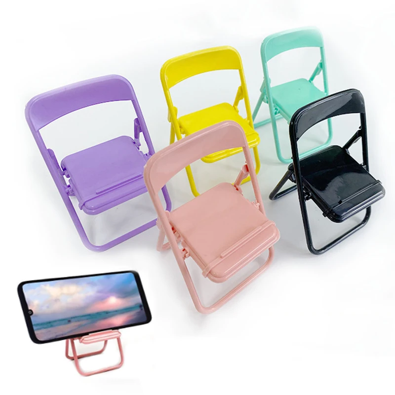 2Pcs Mini Chair Shape Mobile Phone Stand Portable Cute Macaron Color Adjustable Folding Lazy Phone Desktop Holder For Cell Phone