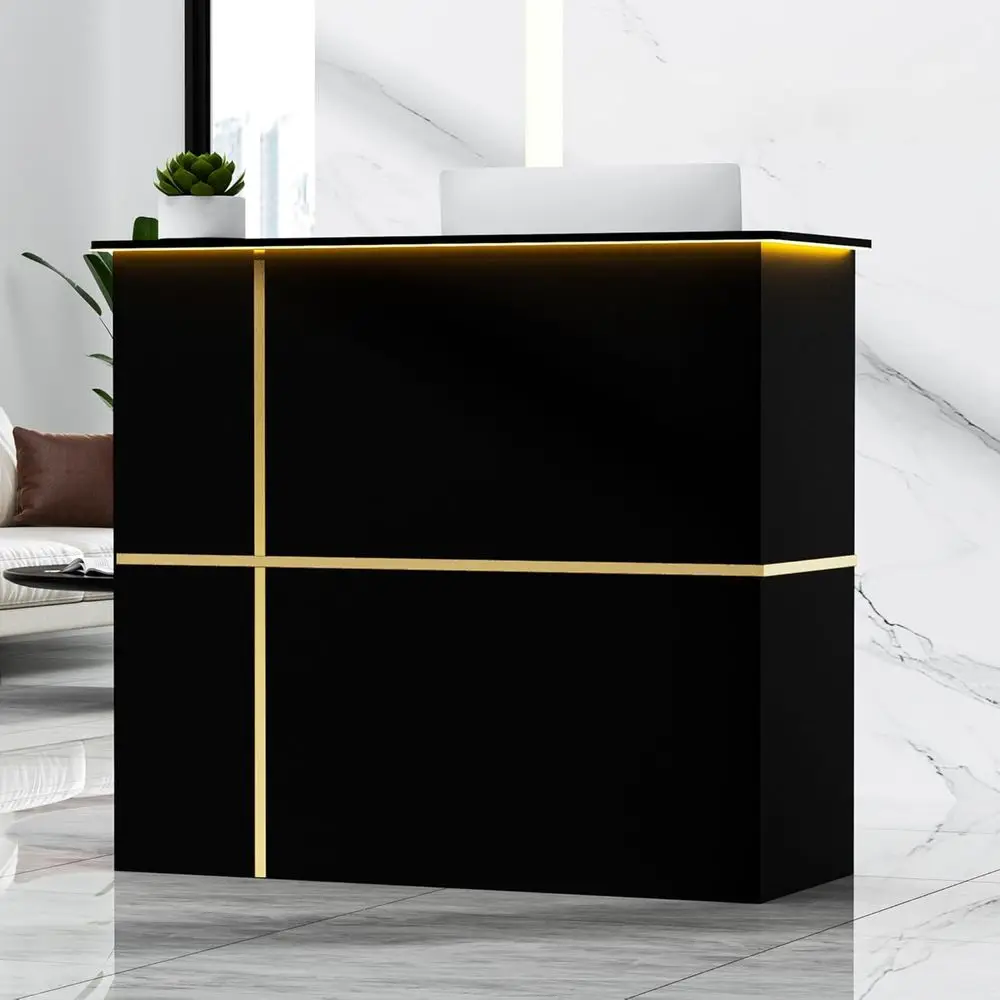 

Современная стойка регистрации со светодиодной подсветкой, розничная торговля 50, касса в полоску своими руками для вестибюлей, салонов, офисов - гладкий черный