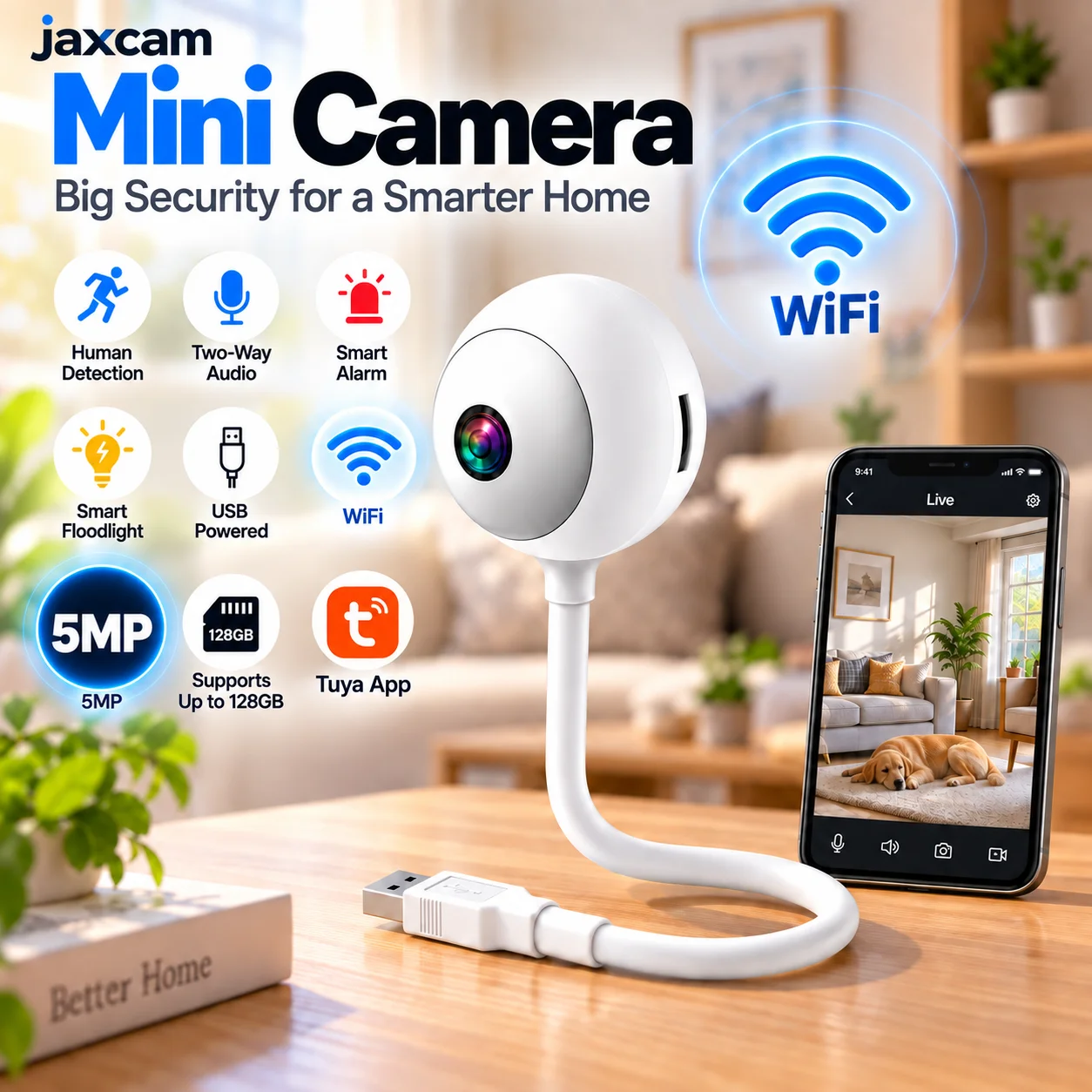 5MP Mini WiFi Camera Indoor 2K Security Camera for Baby Monitor Wireless USB Plug IP Surveillance AI Auto Tracking Babe Cam