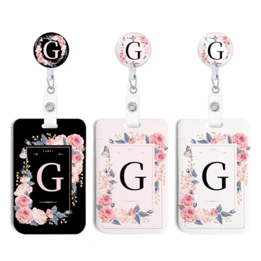 3 Set A-Z Letter ID Badge Holder with Clip Badge Reels Retractable Heavy Duty, Keychain ID Holder for School Nurse Office G