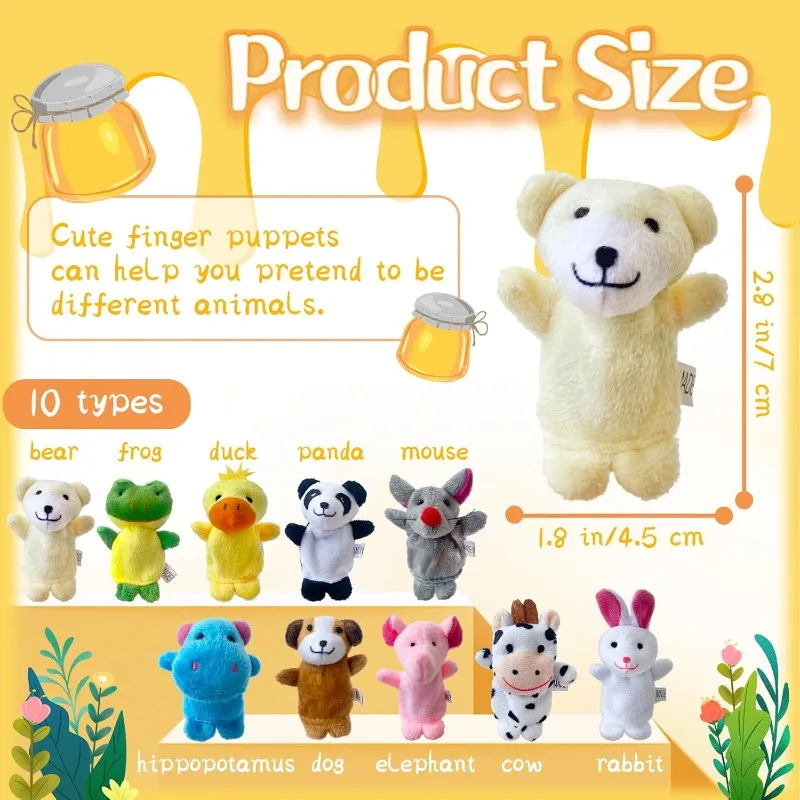 10Pcs Finger Puppets Set Soft Plush Animals Finger Puppet Toys for Kids Mini Plush Figures Toy Assortment for Kids