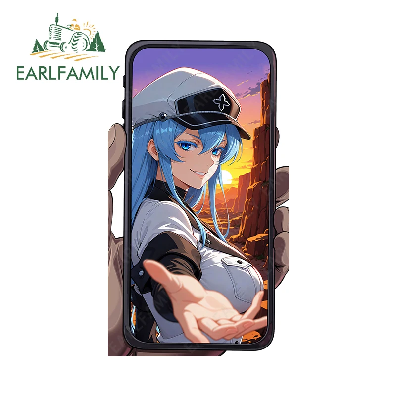 

EARLFAMILY Blue Hair Esdeath Hand Facing The Phone Screen Car Sticker Original The Queen General Decal Computer Host Car Goods