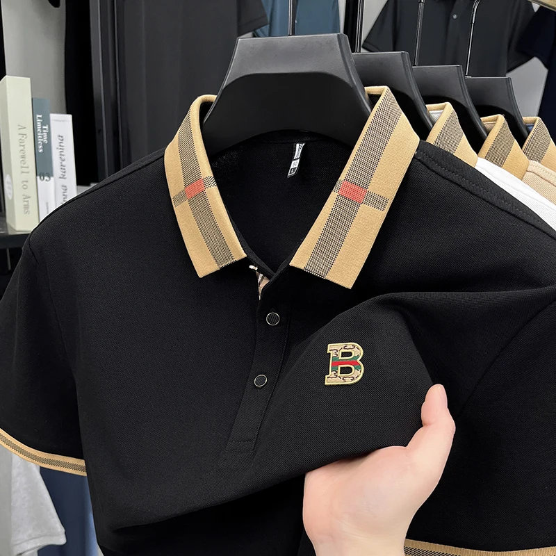 Sommerliches, exquisites Design: Marken-Polo-Shirt mit Buchstaben-Emblem aus hochdichtem Stoff – bequemes, atmungsaktives und vielseitiges Kurzarm-Oberteil für Herren