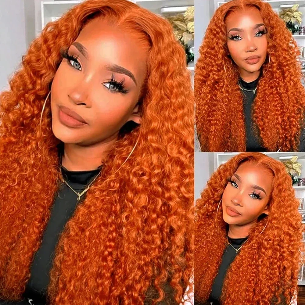 350 Orange Deep Wave Lace Front Wig Human Hair Curly Ginger Orange Colored 13x4 Lace Frontal Wigs for Women 4x4 Lace Closure Wig