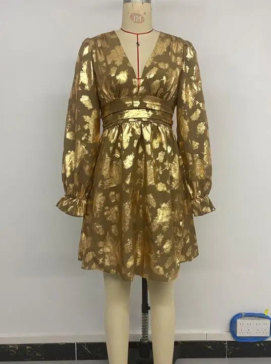 

Women High Waist Casual Dresses Temperament Commuting New Autumn Retro Party Elegant Style Women's Irregular Hot Stamping Dress