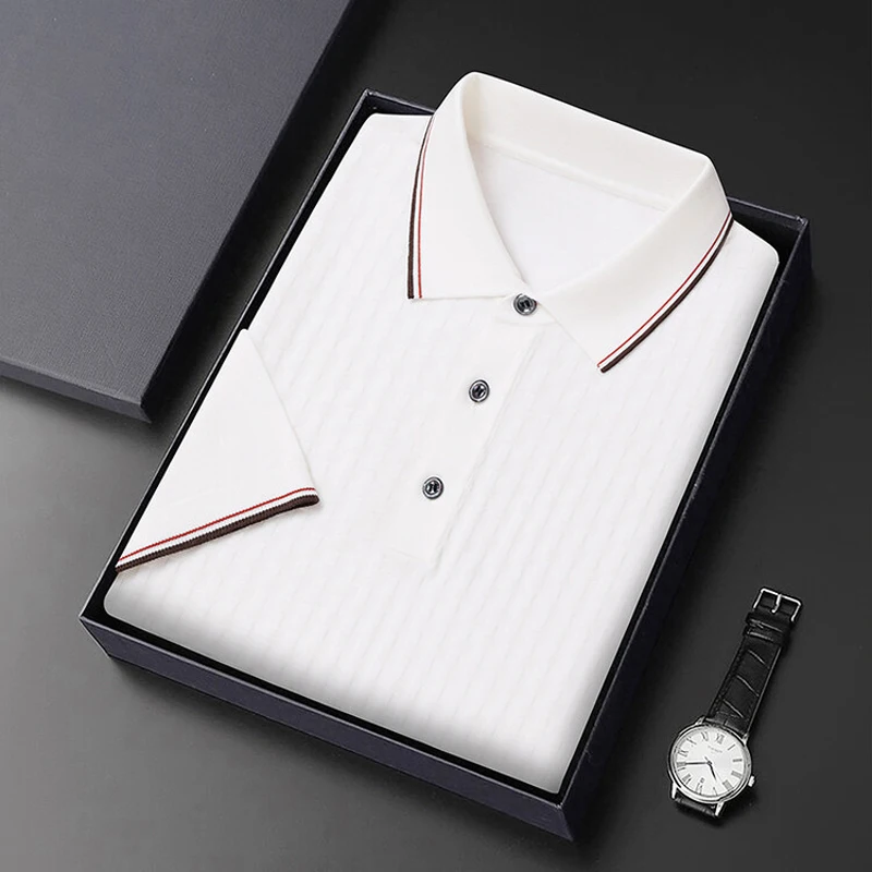 Silk mulberry silk short-sleeved T-shirt men's lapel high-end summer thin cool men's half-sleeved polo shirt