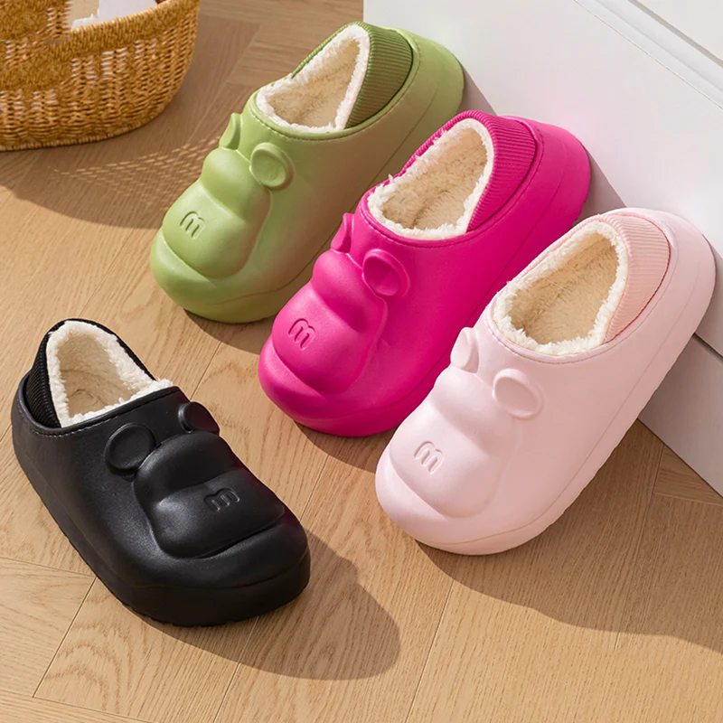 Candy Colors Waterproof Cotton Slippers Women 2024 Cute Warm Cotton Lined Winter Shoes Woman Slip On Non Slip Home Slides Mujer