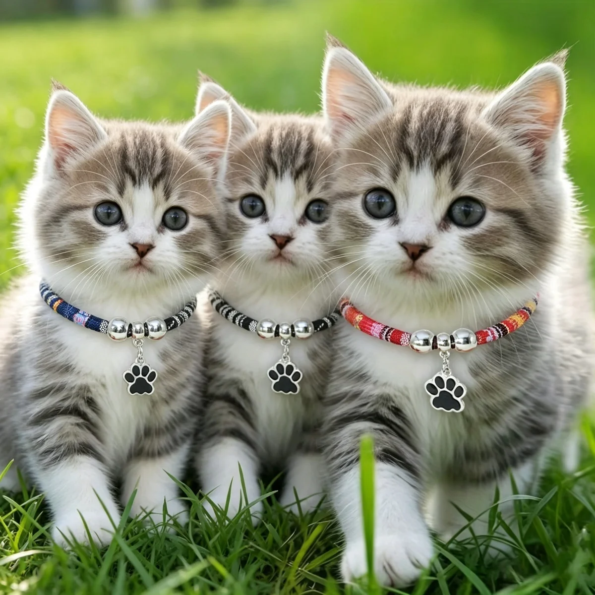 Ethnic Style Adjustable Cat Dog Collar Bell Pet Cat Paw Pendant Neck Ring Holiday Gift Random Color