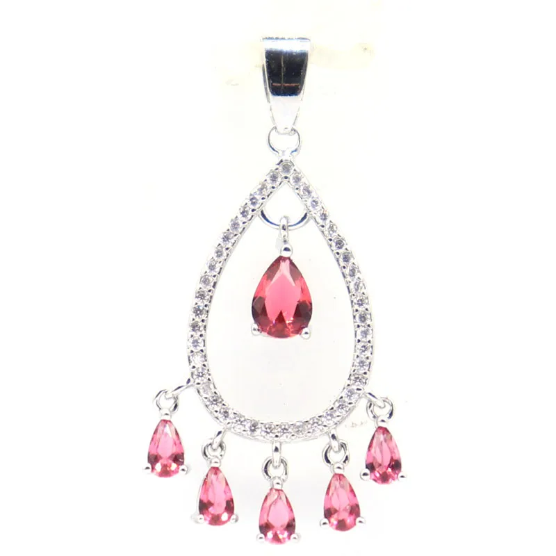 42x15mm Highly Recommend Pink Raspberry Rhodolite Garnet Rich Blue Violet Tanzanite CZ Woman's Engagement Silver Pendant