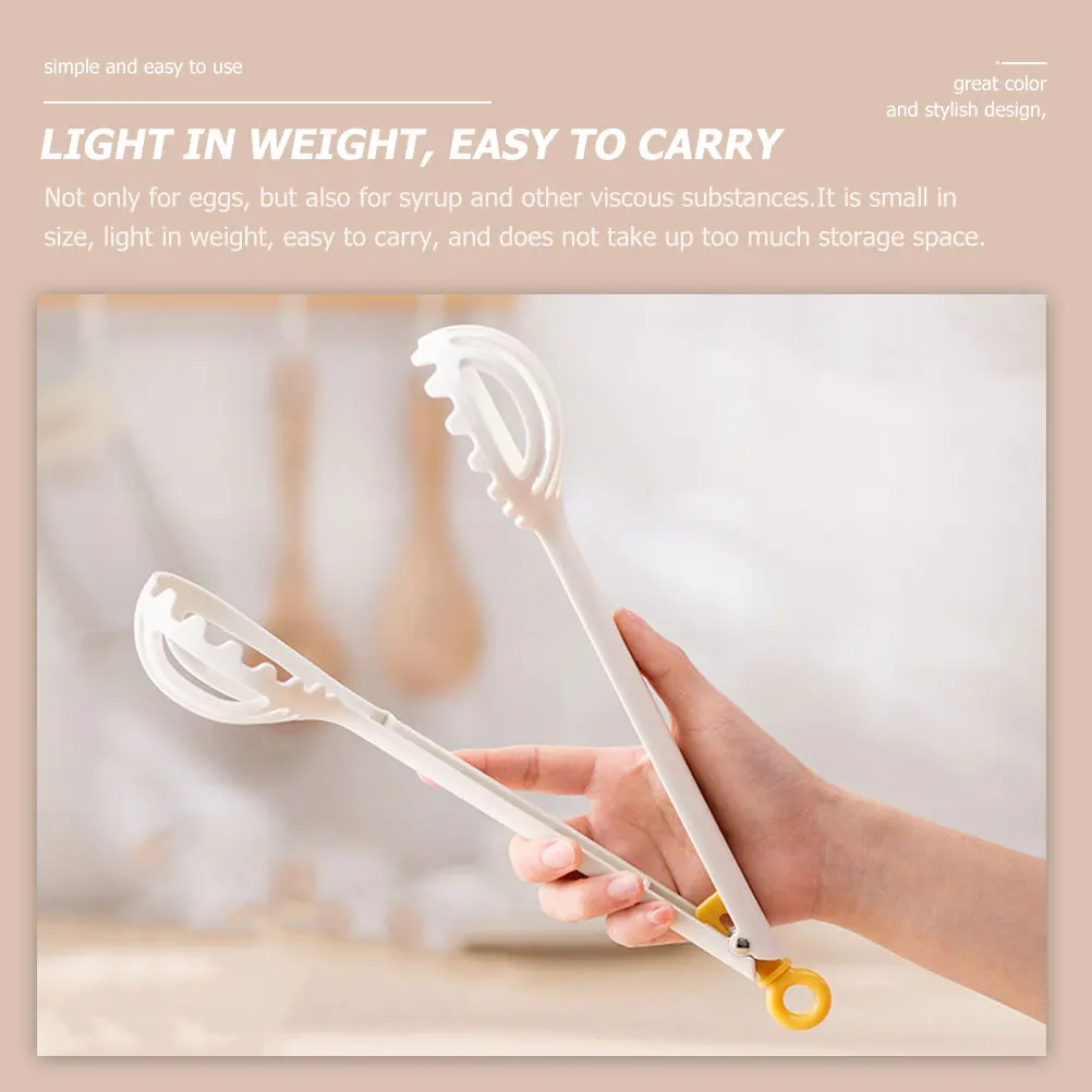 

【】Egg Breaker Kitchen Tongs Long Handle Whisk Cooking Noodles Clamp Plastic Food Tong For Salad Syrup Boiled Egg