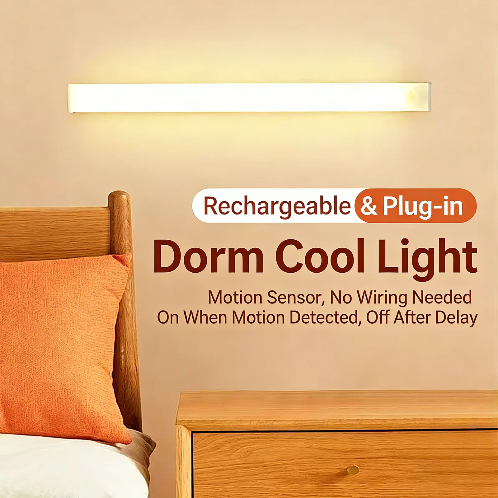 Motion Sensor LED Magnetic Stick-on Under Cabinet Light, Suitable for Dorm, Bedroom, Wardrobe, Kitchen