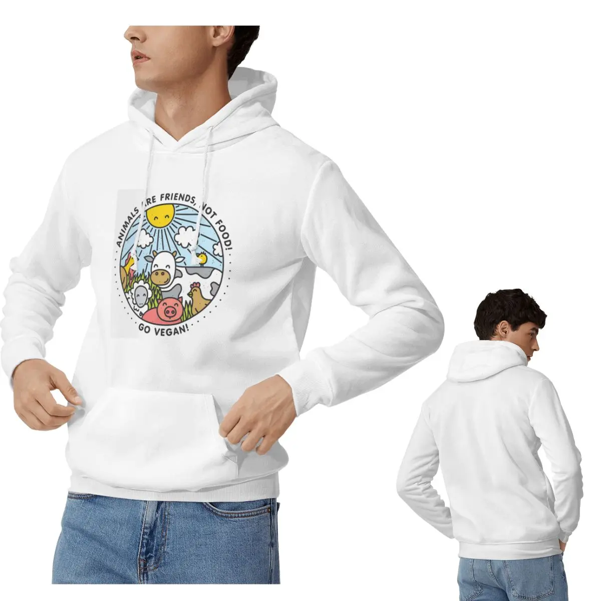 

Животные друзья, а не еда! Go веганские толстовки для мужчин и женщин, повседневные пуловеры, толстовки в стиле хип-хоп с длинными рукавами и капюшоном, осень-зима