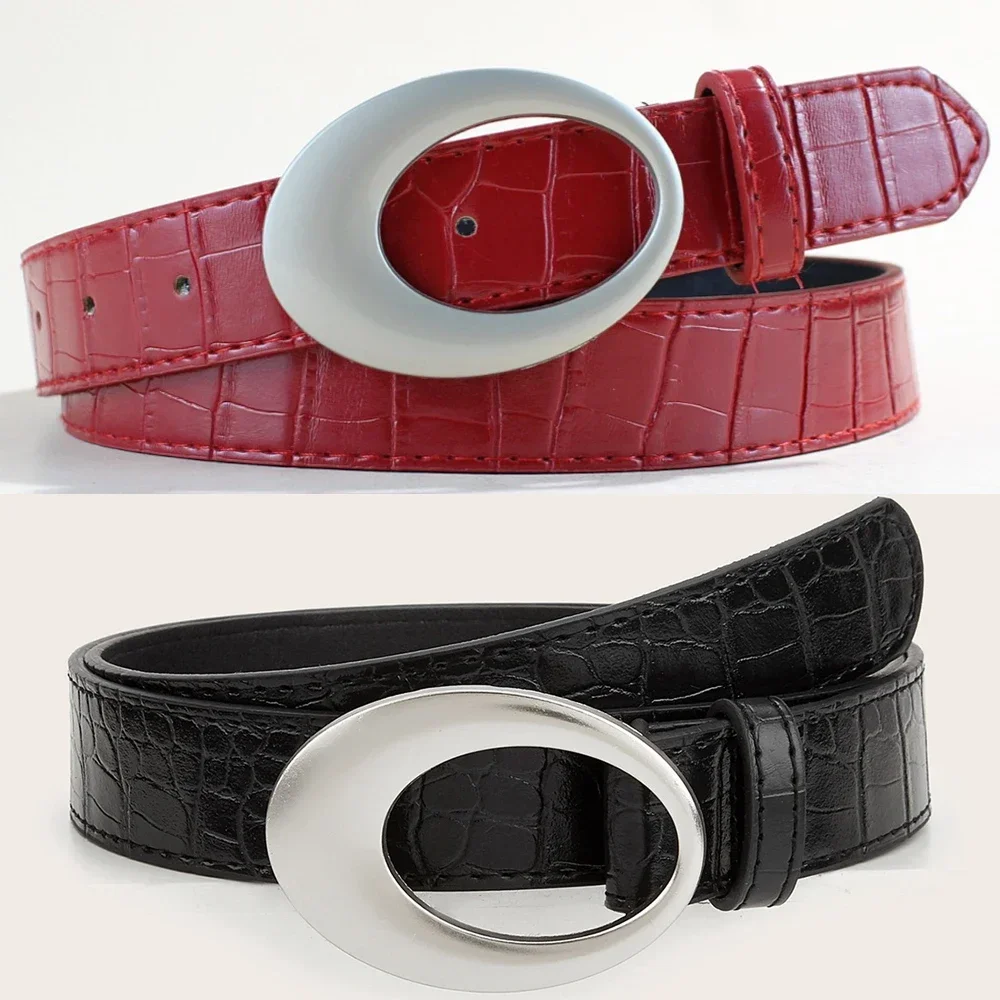 Y2K Damengürtel American Vintage Classic Krokodilmuster Modegürtel Einfache Dornschließe Rot Schwarz Gürtel Bekleidungszubehör