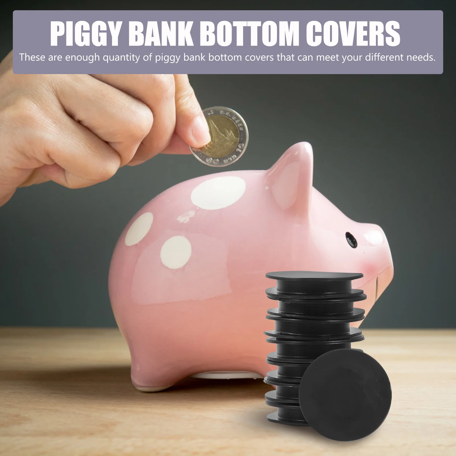 

40pcs Piggy Bank Bottom Covers Black PVC Plugs 42mm Outer 32mm Inner Diameter Sealing Stoppers Saving Box Accessories