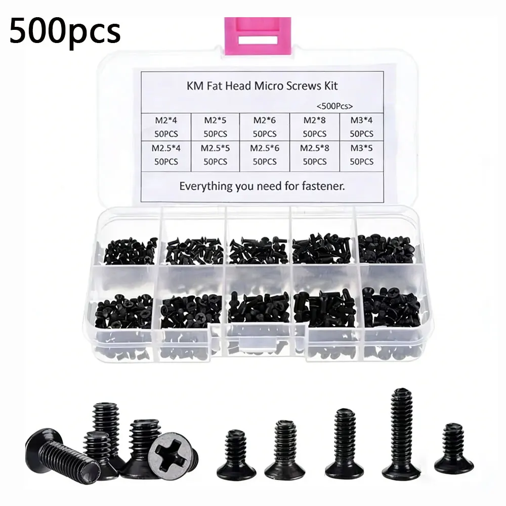 500pcs Small Computer Screws Assortment Kit, Black Tiny Eyeglass Screws M2 M2.5 M3, PC & Laptop SSD Hard Drive CPU Cooler