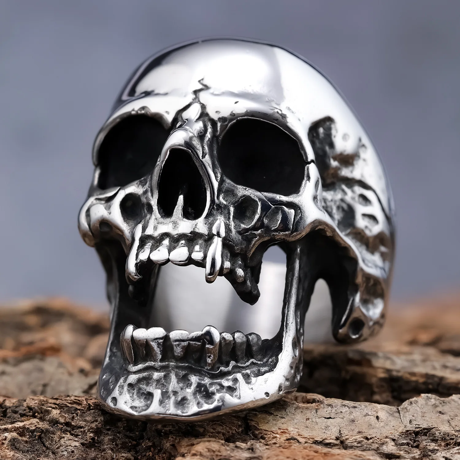 Vintage Punk Gothic Motorcycle Club Biker Vampire Skull Stainless Steel fashion jewelry Ring For Men