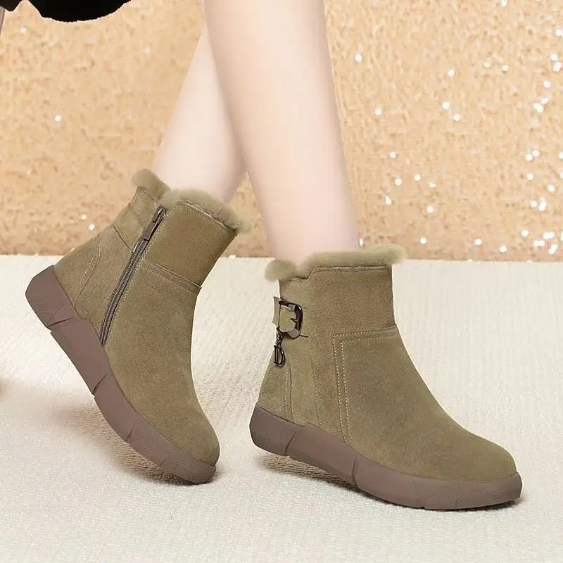 حذاء ثلج بنعل سميك جديد لزيادة الارتفاع للنساء مع عزل قطيفة وسميكة، مصنوع من قطن بوركون والفراء #4