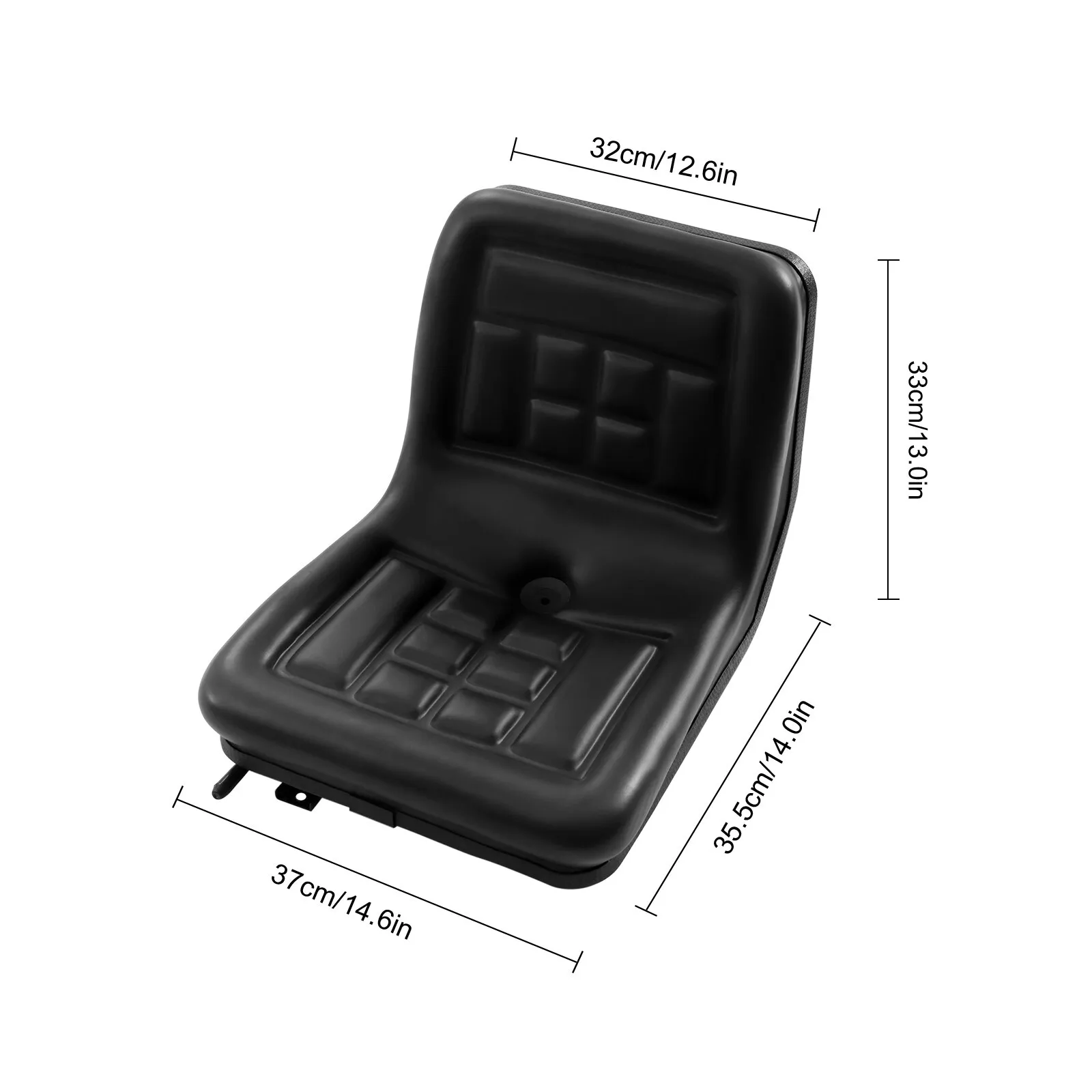 Universal Compact High Back Mower Seat Black Seat with Mounting Bolt Patterns with Massage Spots and Position Adjustment Handle for Most Mechanical Seats