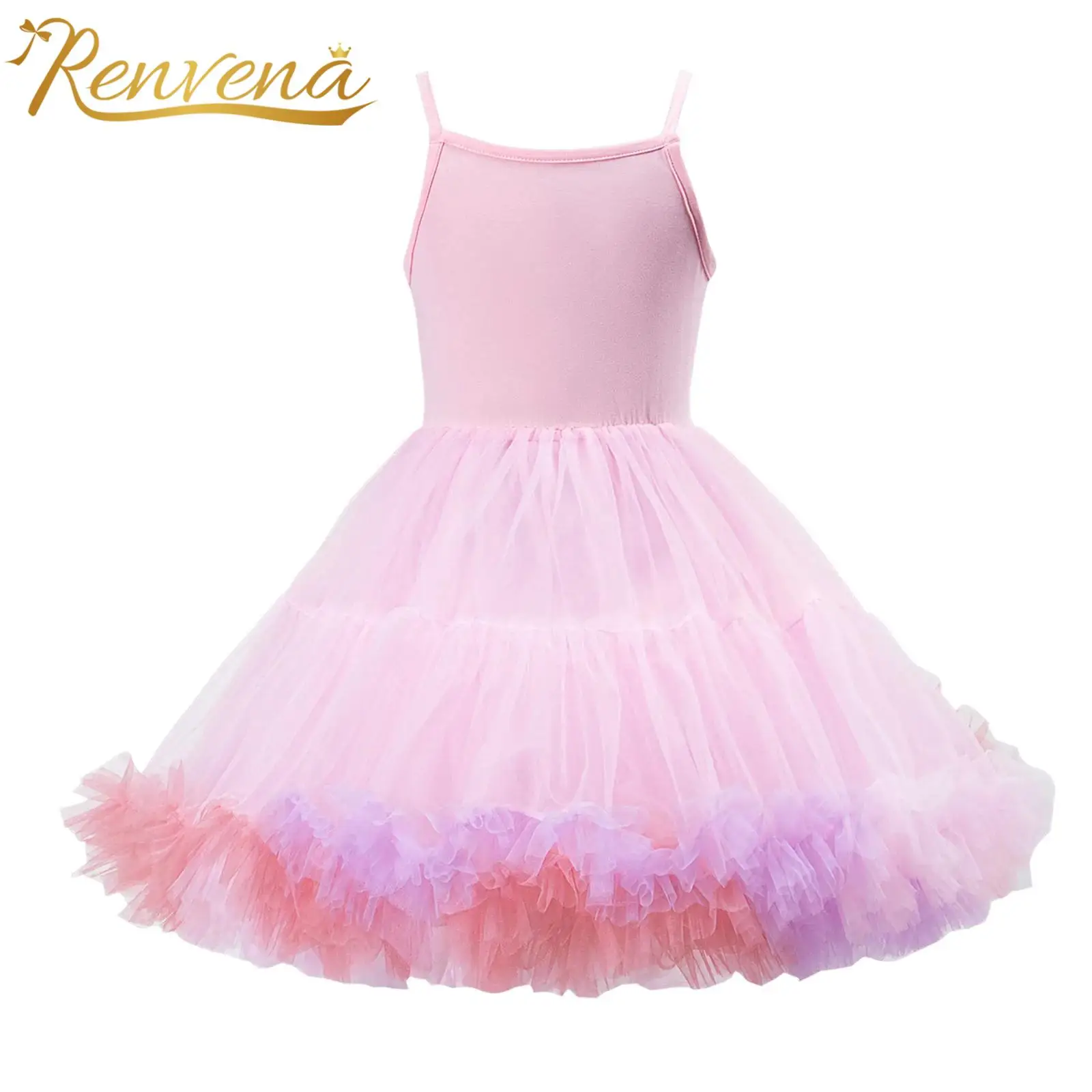 Vestidos de Fiesta de Cumpleaños para Niñas, Vestido de Princesa con Volantes de Tul, Vestido de Tutú con Degradado de Arcoíris para Niñas, Disfraz para Baile y Actuaciones