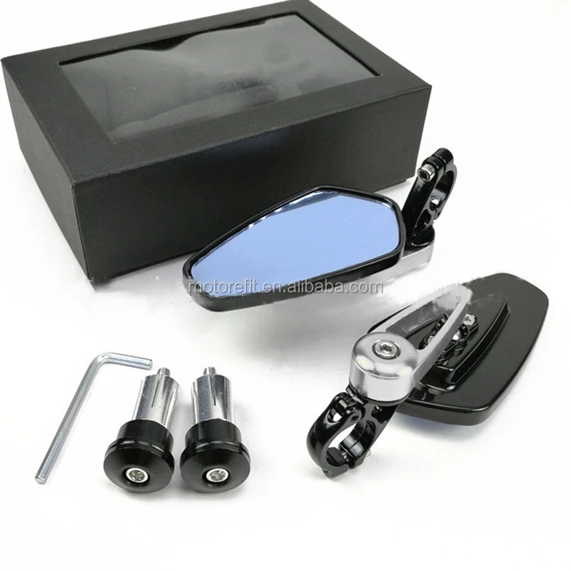 1 مجموعة 7/8 "22 مللي متر العالمي للدراجات النارية مرآة الألومنيوم مرآة الرؤية الخلفية مقود نهاية الجانب مرآة #2