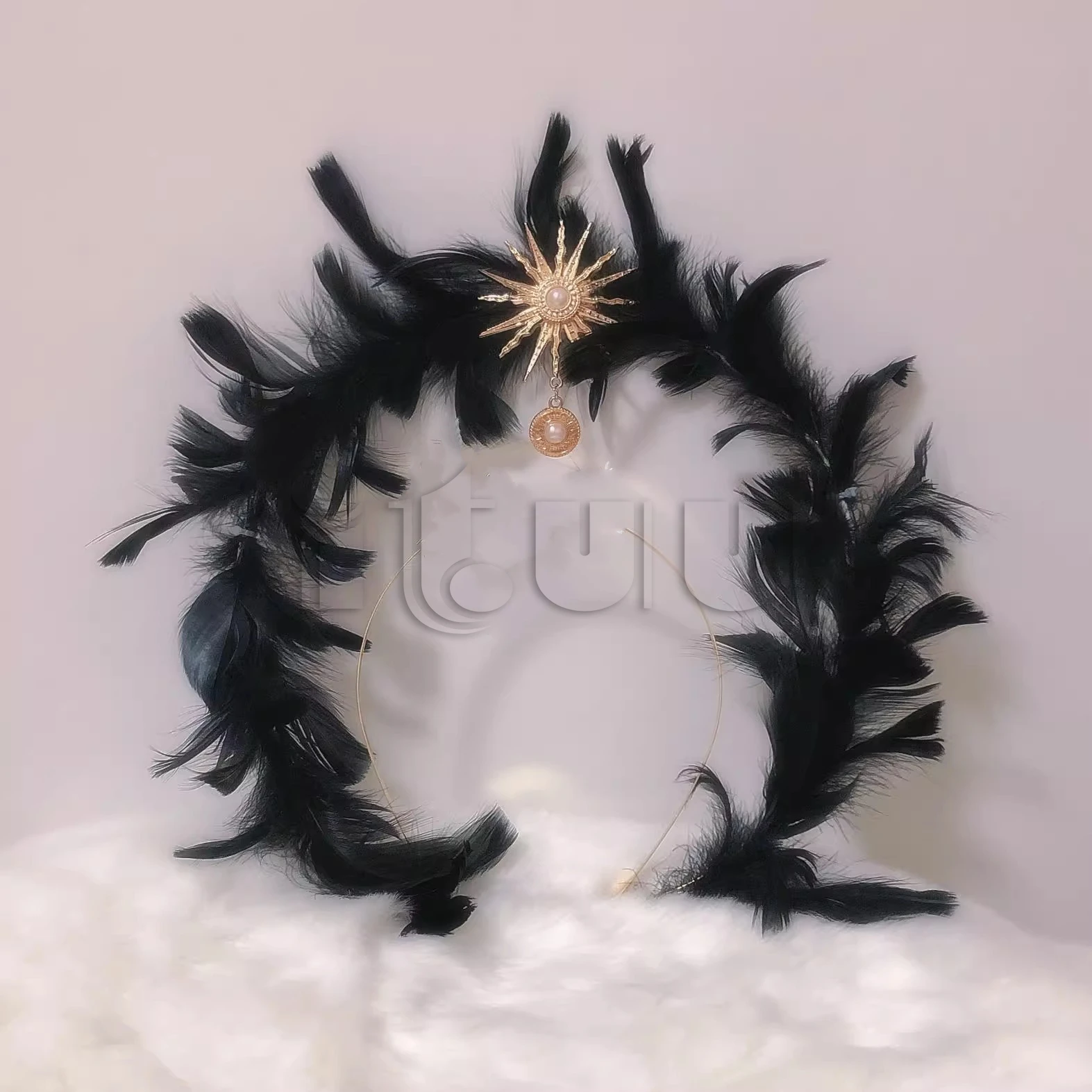 헤일로 크라운 헤드 피스 로리타 KC 고딕 블랙 엔젤 깃털 날개 헤일로 크리스탈 크라운 여신 여왕 할로윈 머리 장식 액세서리