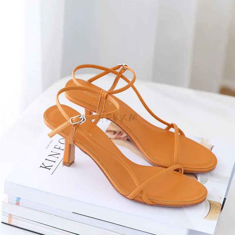 2023 Summer Low Sandals Woman Leather Suit Female Beige Women’s Shoes High Heels Low-heeled Black Comfort New Stiletto Girls Fas