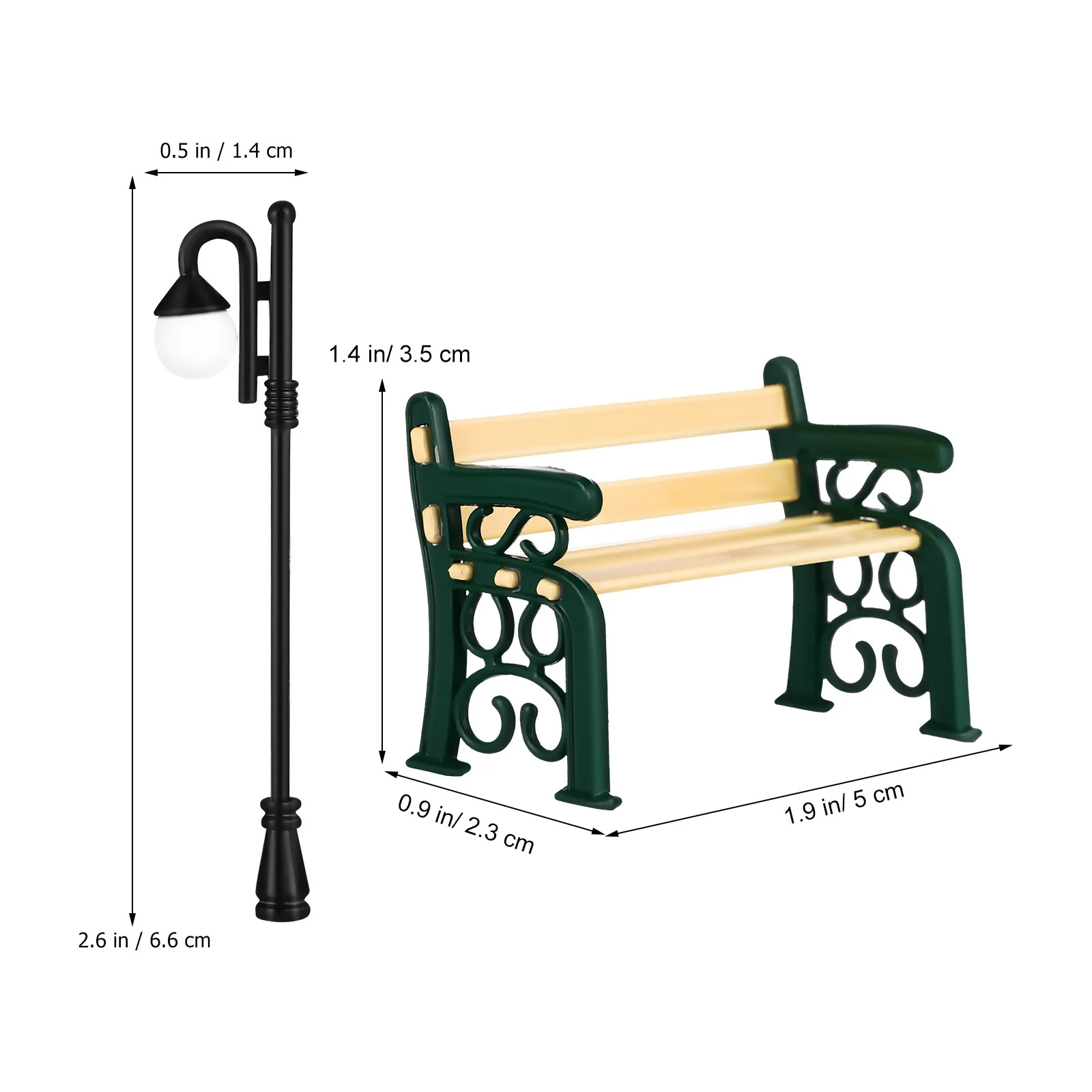 1 مجموعة مصغرة بارك مقعد سبيكة دمية الأثاث البسيطة ضوء الشارع ديكور حديقة صغيرة المشهد تخطيط مصباح مصغر