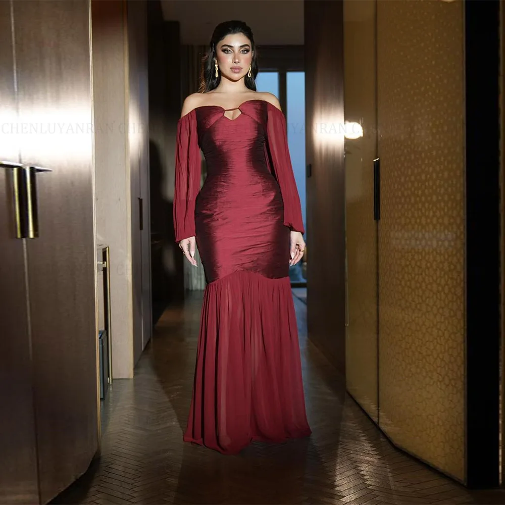 

MOLISA Customized Customized Elegant Off The Shoulder Satin Evening Dress Sweetheart Long Sleeves Straight Floor Length