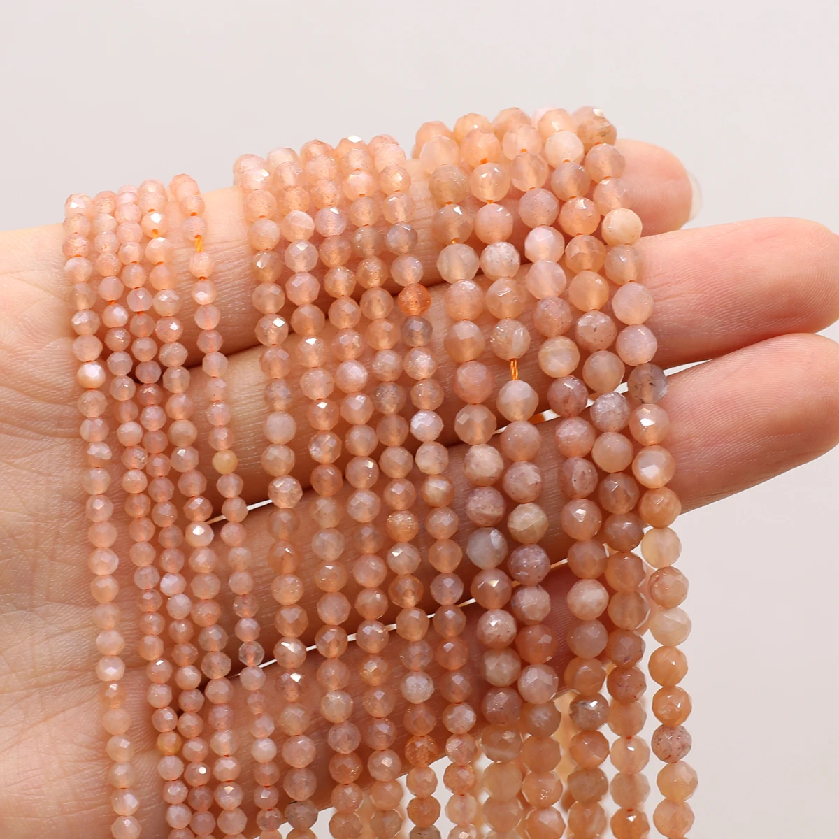 2/3/4mm Natural Stone Sunstone Quartz Loose Beads Round Faceted Spacer Beads for Jewelry Making DIY Necklace Bracelet Accessory