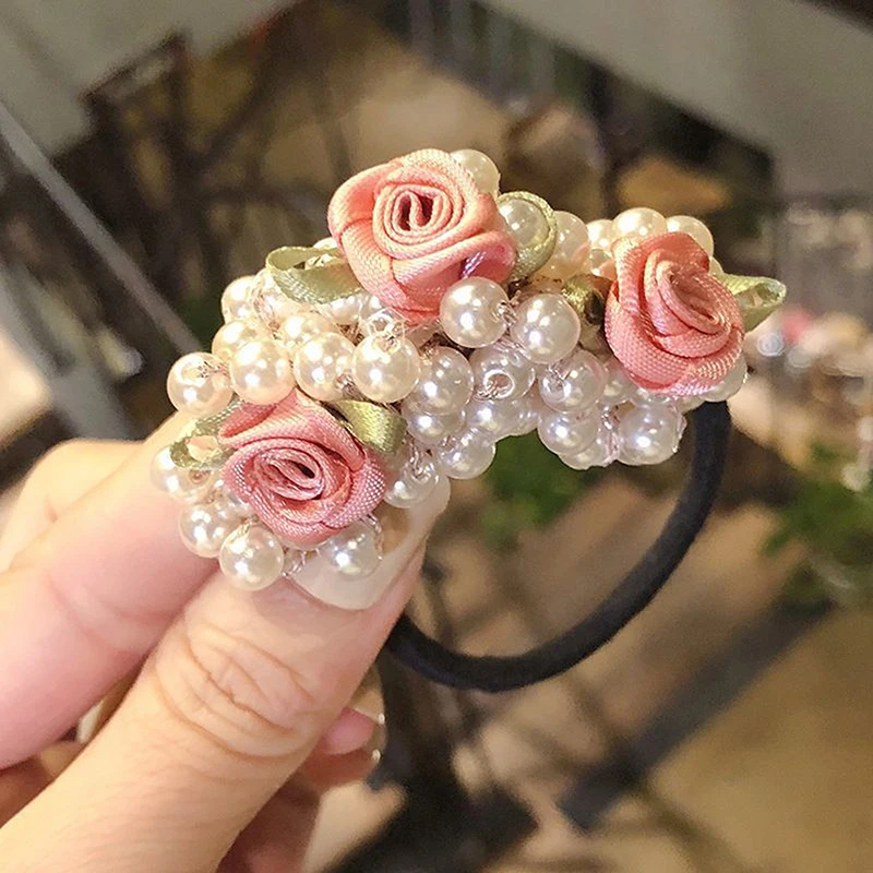 Perle Scrunchies per capelli con perline coda di cavallo cravatta per capelli fasce elastiche per capelli con perle dolci