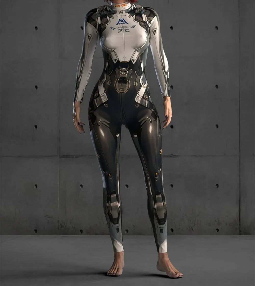 Women's Sexy Robot Punk Cyberpunk Jumpsuit Catsuit Cosplay Costume Skeleton Steampunk Zentai Bodysuit for Halloween - view 4