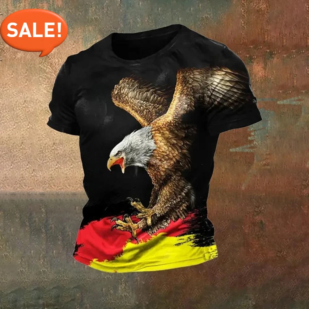 

2025 3D Printed German Men's T-shirt, Printed Round-neck Short-sleeved Loose Top, Street Style Summer Men's Retro Clothing Y2K
