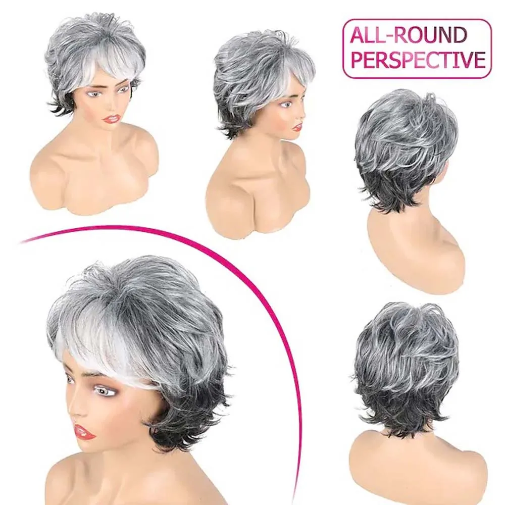 Women\'s Fashion Short Synthetic Wigs Pixie Cut Blonde Ombre Hair Costume Party Wigs for Woman Fluffy Natural Curly Wavy Wig