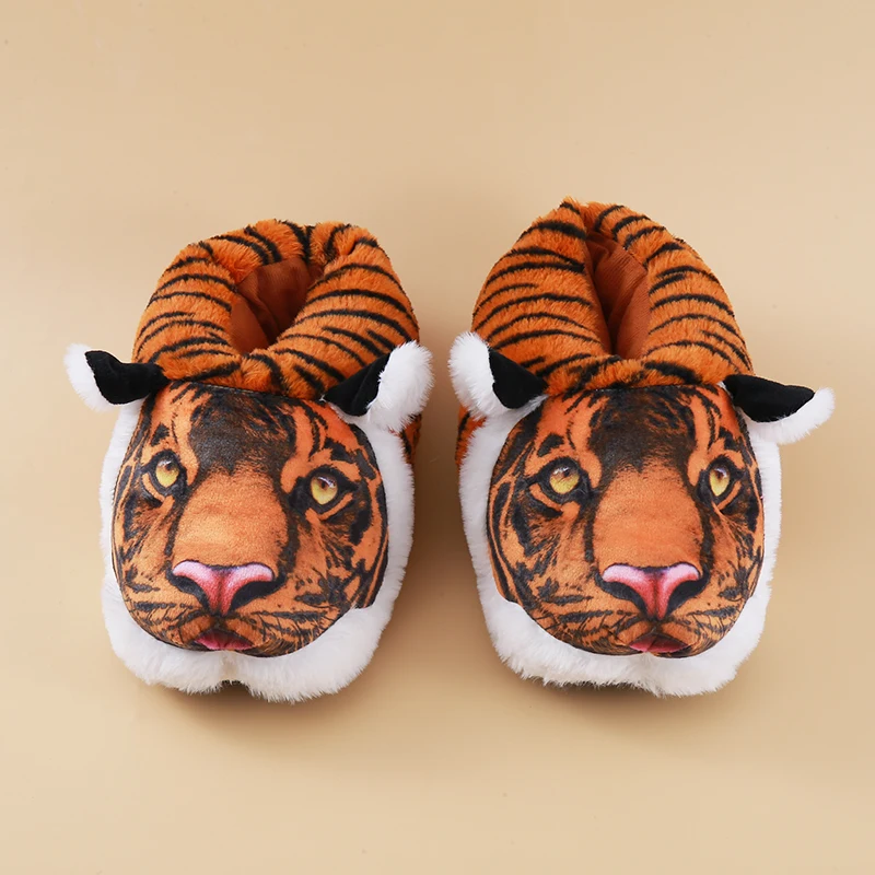 Men's and women's size 3D indoor slippers tiger shape warm and comfortable thickened personalized funny indoor shoes